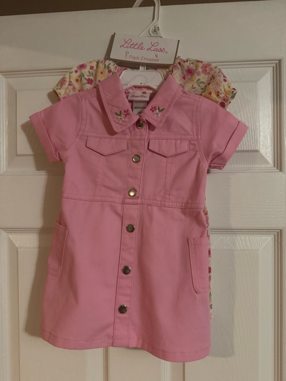 Little Lass Pink Button-Front Dress and Pink and Yellow Floral Dress.
